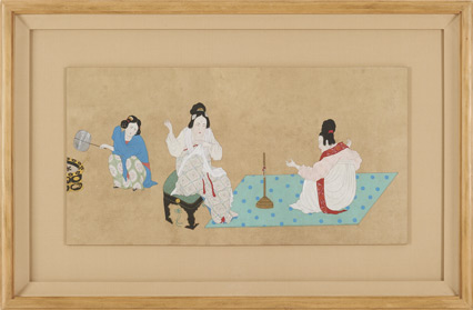 「搗練図」部分古色復元模写　汪 晟　日本画　28.5cm×55cm