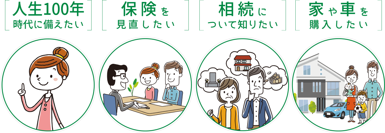 人生100年時代に備えたい。保険を見直したい。相続について知りたい。家や車を購入したい