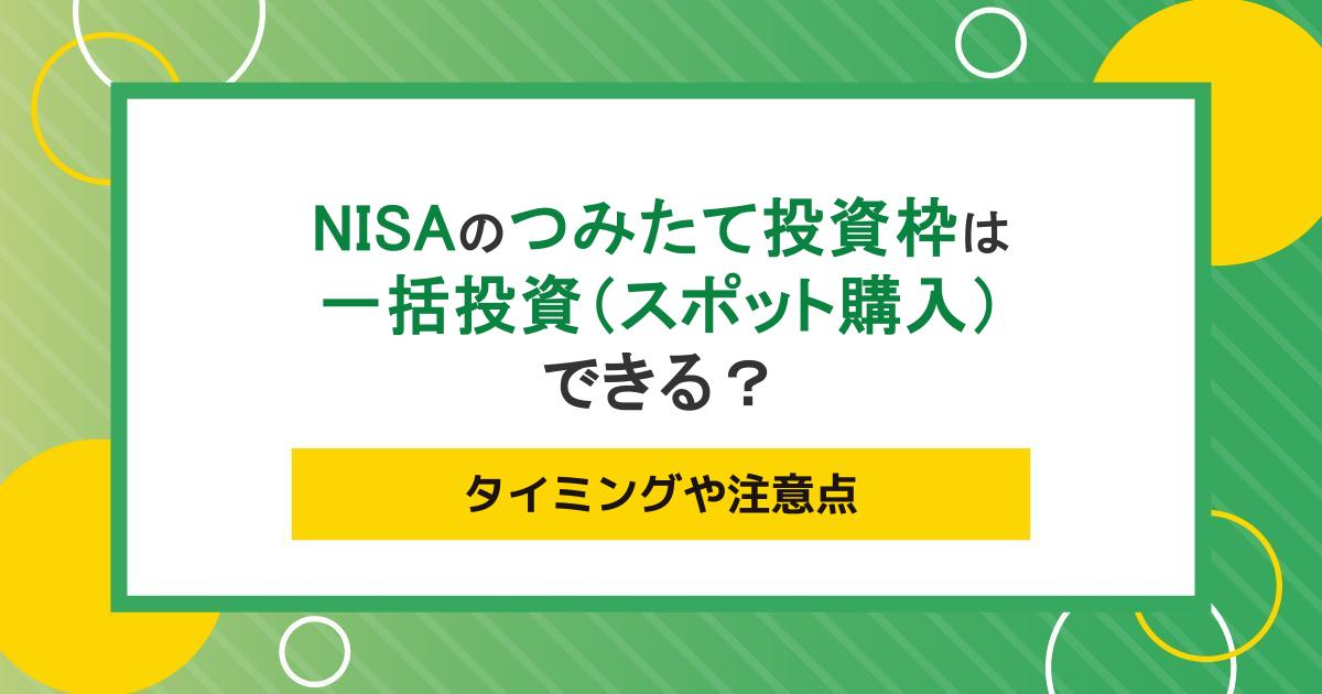 NISAのつみたて投資枠は一括投資（スポット購入）できる？タイミングや注意点