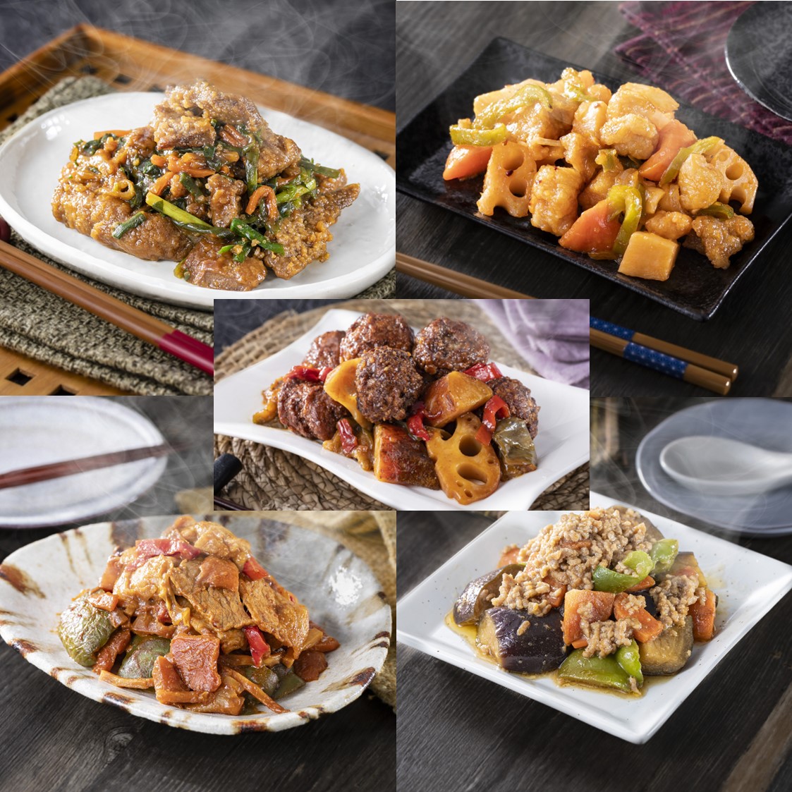 【ミールキット】凄うま中華 ５種セット（酢豚、回鍋肉、麻婆茄子、肉団子黒酢炒め、レバニラ炒め 各320ｇ）　冷凍