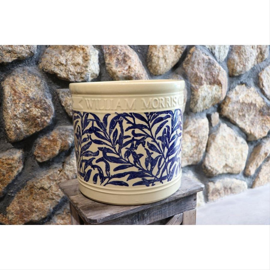 ウイリアムモリス William Morris リーフシリンダー Ｌサイズ ブルー 陶器鉢 植木鉢