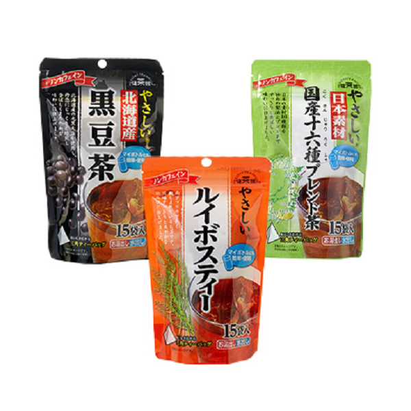 やさしい北海道産黒豆茶・やさしいルイボスティー・やさしい国内産十六種ブレンド茶3点セット