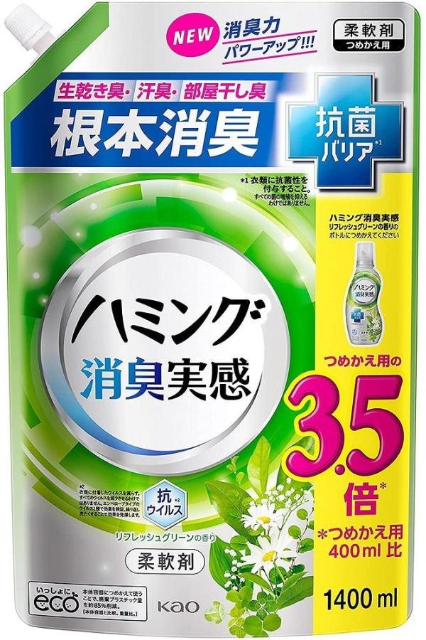 【新商品・新価格】(ハミング）消臭実感　リフレッシュグリーンの香り　詰替え　1400ml<6個セット＞