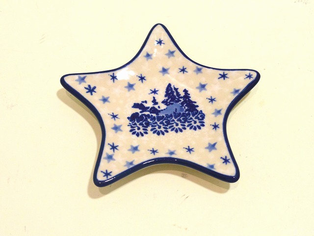 ポーリッシュポタリー　豆皿　　スター11ｃｍ