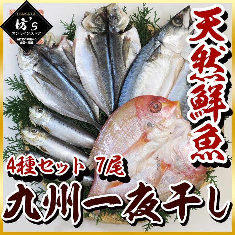【送料無料】九州一夜干し4種セット 7尾 大容量【海鮮/鯖/鯵/鯛/鰯/贈答/ギフト/開き/お徳用】