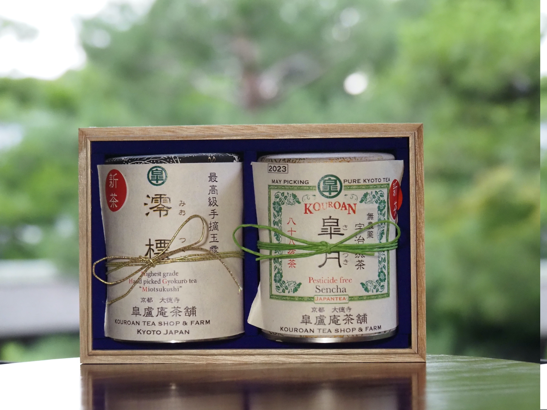［宇治茶ギフト]『朱雀　手摘玉露「澪標」、煎茶「皐月」鳥獣戯画缶入