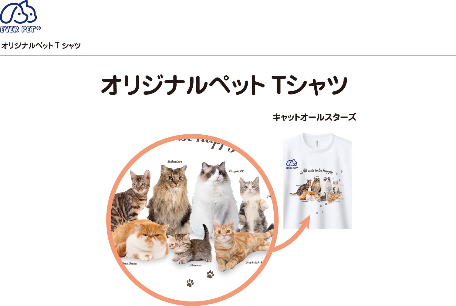 EVERPET エバペット　オリジナル　ペットTシャツ　愛犬家　愛猫家　かわいい　猫　CAT　吸水速乾　男女兼用　【サイズＳM,L,LL】　ユニセックス　プレゼント　ギフト