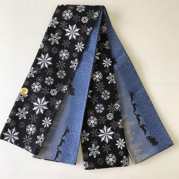【帯】 西陣織 半巾帯　クリスマス雪の結晶　（お仕立て込み）