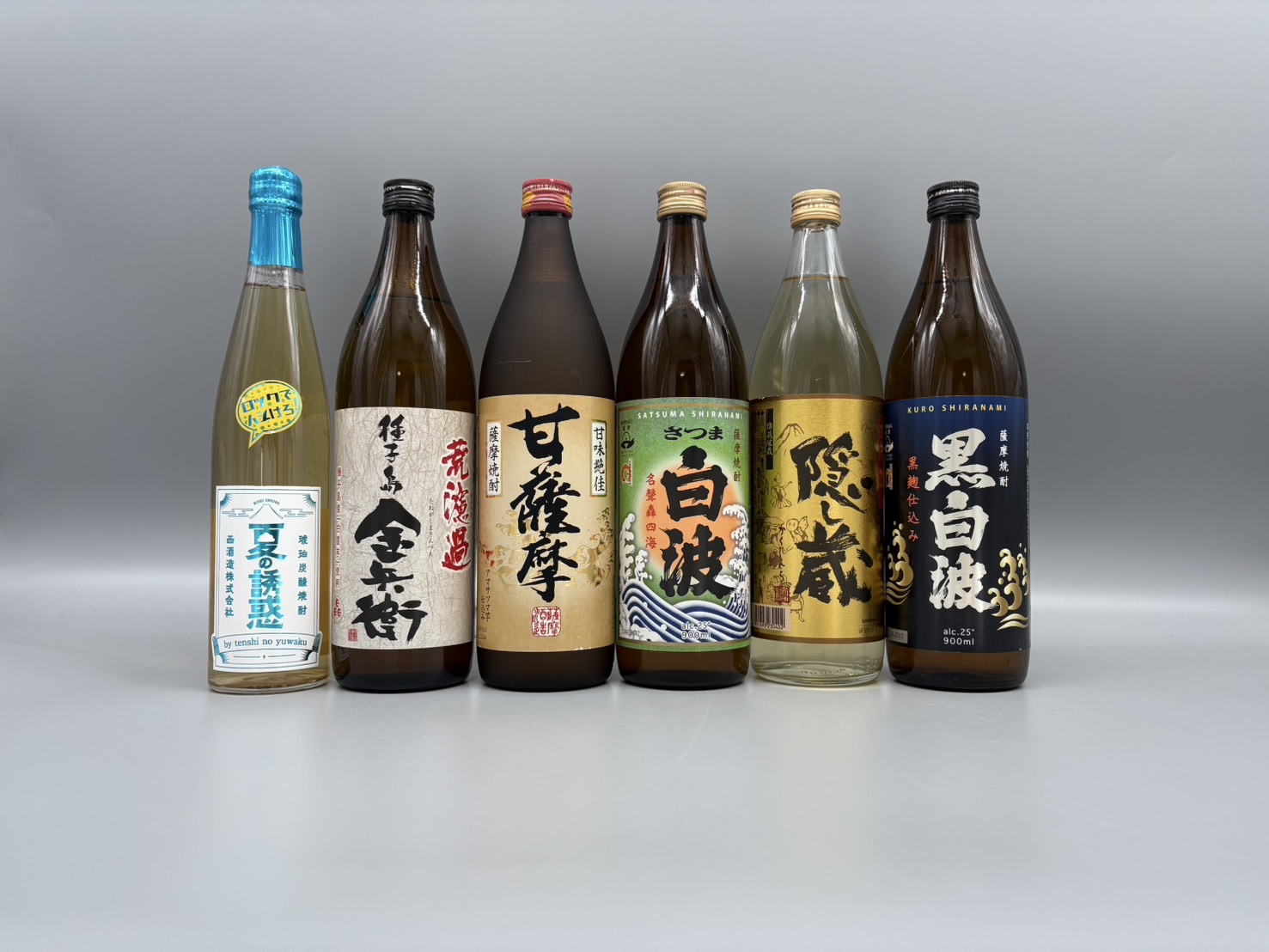 売り尽くしセール！　麦・芋焼酎　夏の誘惑　種子島金兵衛　甘薩摩　さつま白波　隠し蔵（麦）　黒白波　6本セット