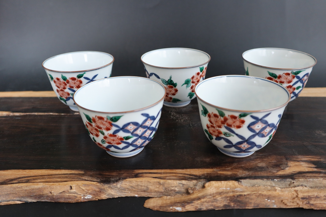 染付赤絵七宝桜文汲出(1客)