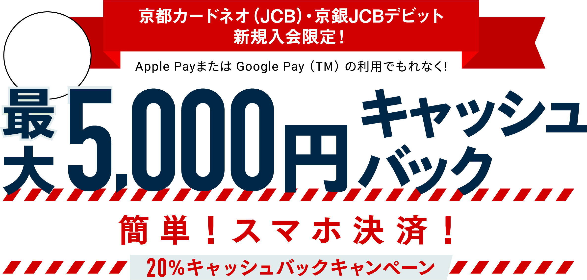 JCBカード新規入会限定！　最大5,000円キャッシュバック　簡単！スマホ決済！20%キャッシュバックキャンペーン