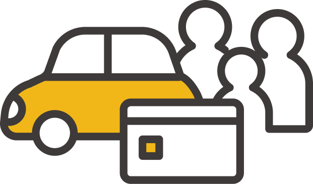車と家族とカードのアイコン
