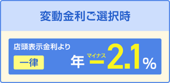 変動金利ご選択時、店頭表示金利より一律年マイナス2.1%