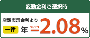 変動金利ご選択時 店頭表示金利より一律年-2.08%