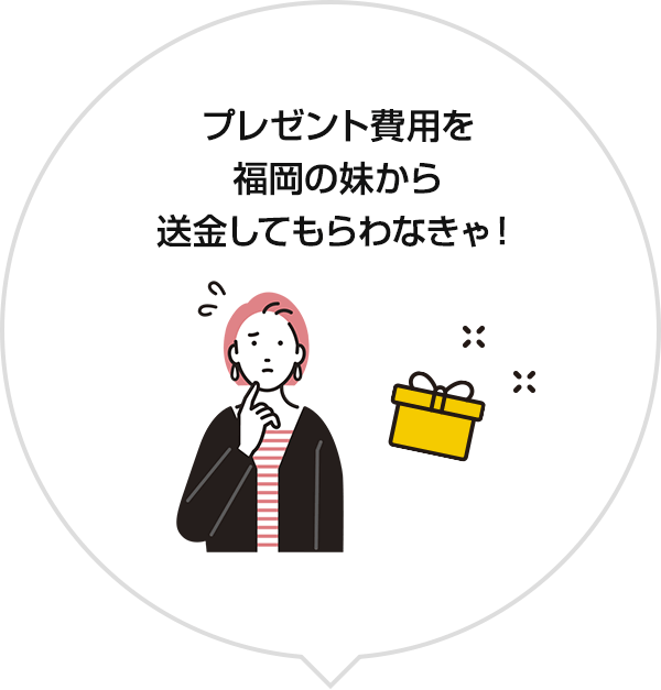 プレゼント費用を福岡の妹から送金してもらわなきゃ！